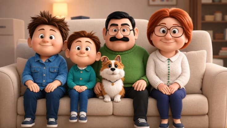 The Comparewells family on their sofa.