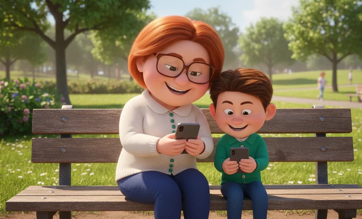 Family using mobile phones